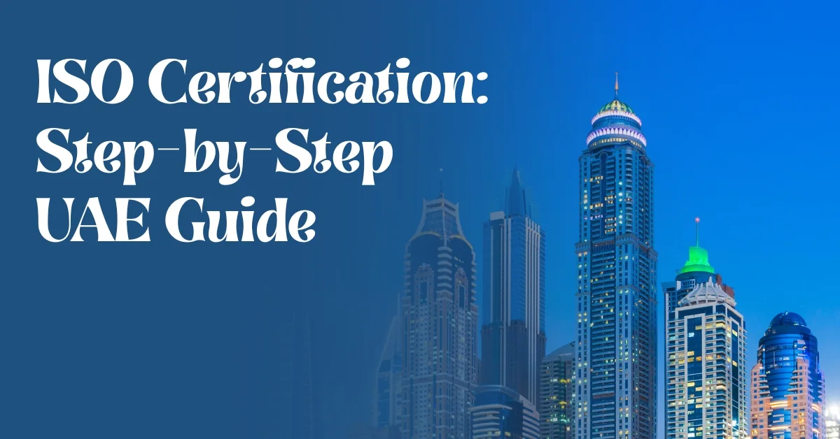 Image of Dubai Building with text "ISO Certification"