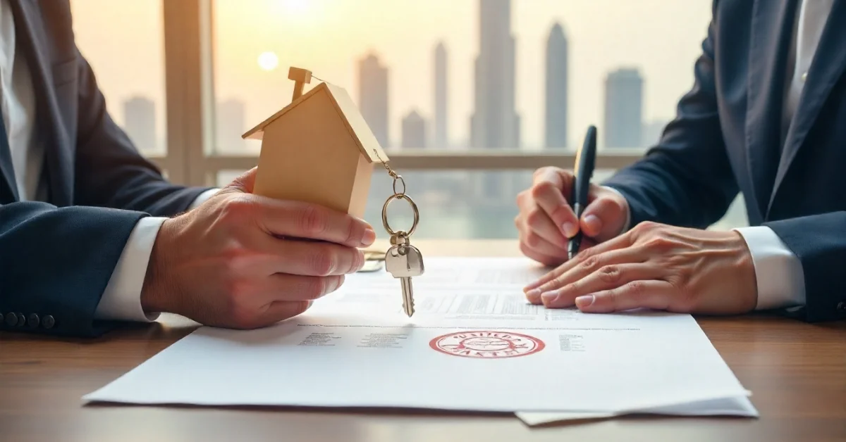 Image of property ownership transfer signing in Dubai.