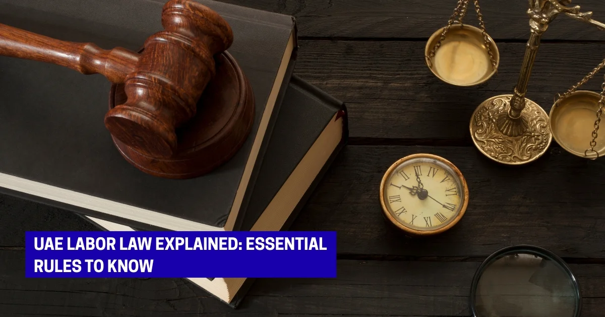 Image of UAE labor law explained with employees and employer discussing workplace rules.