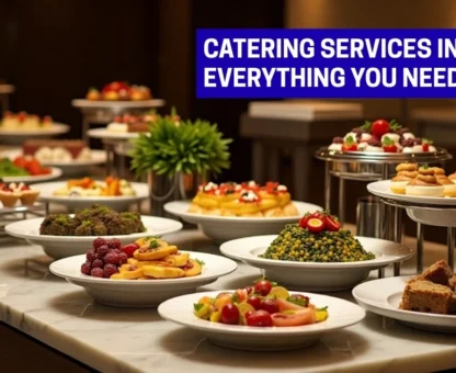 Image of professional catering services in Dubai with a luxury buffet setup.