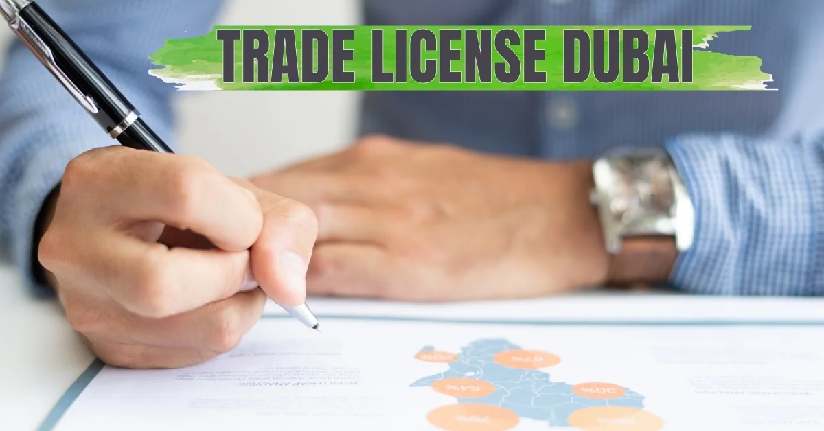Image of the Dubai Trade License guide with skyline and business icons.