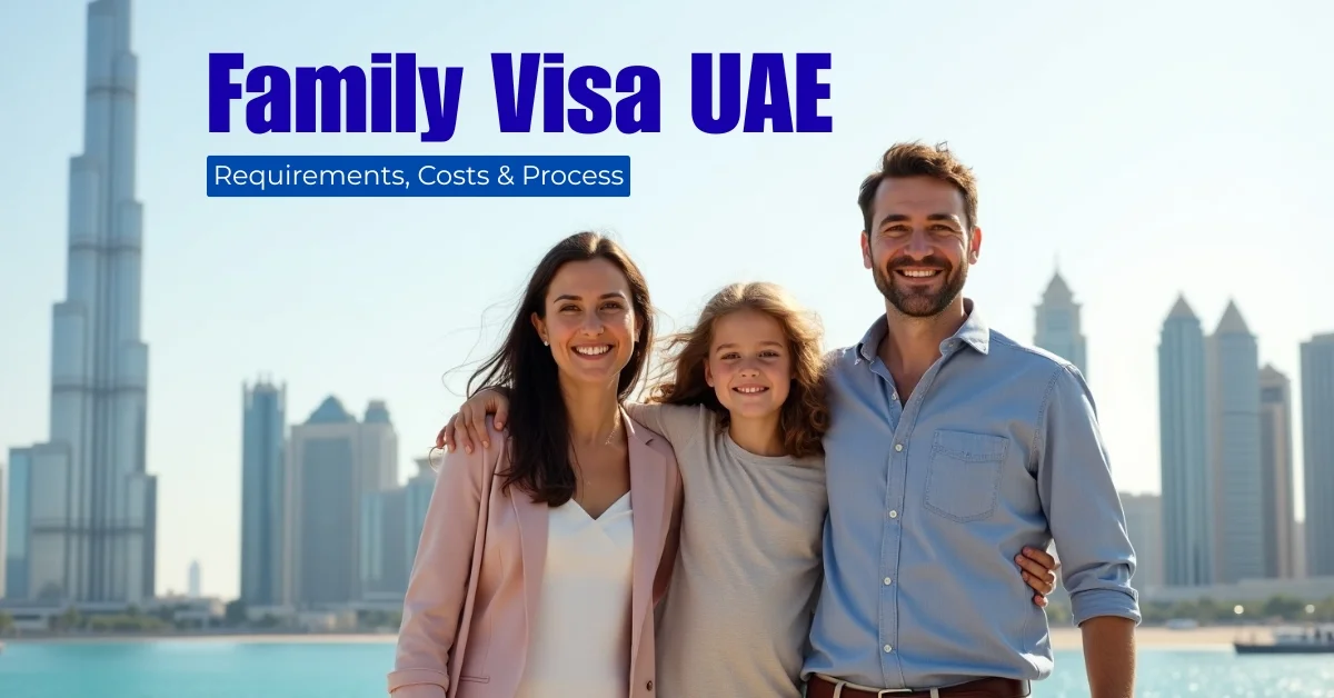 Image of Happy family in Dubai with Burj Khalifa – Family Visa UAE