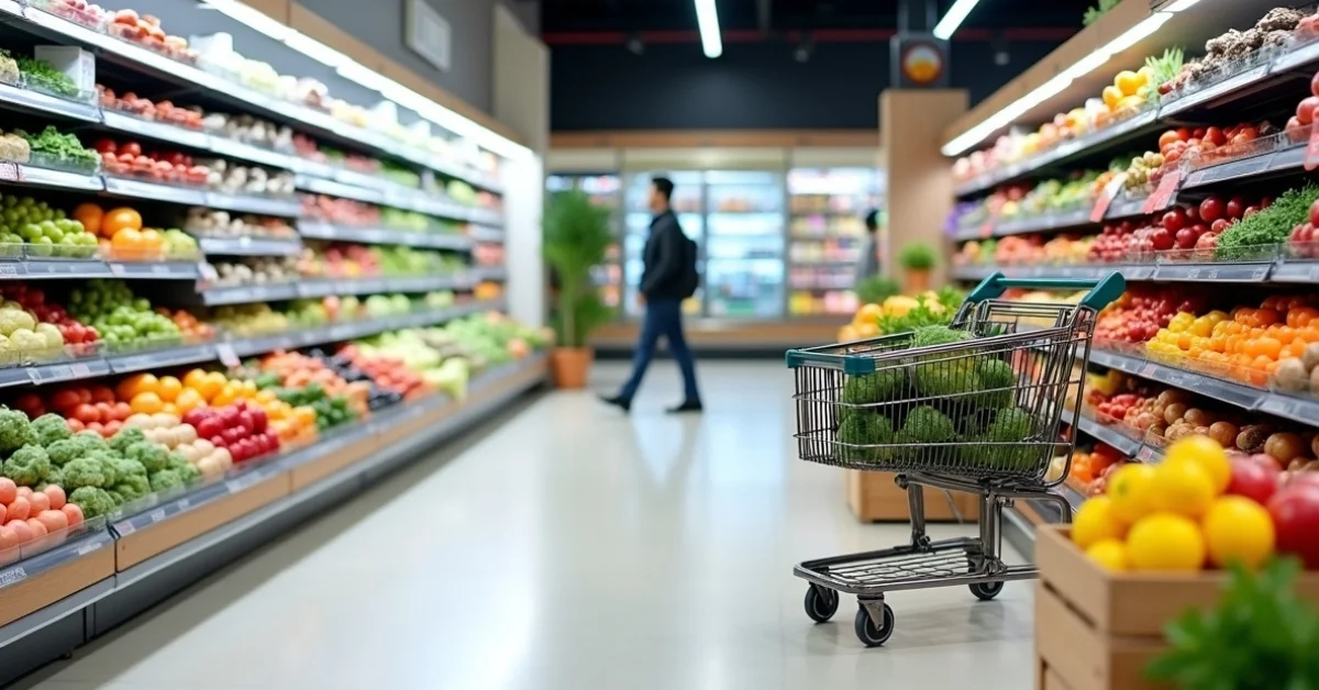 Image of the fresh produce section in a grocery shop in Dubai.