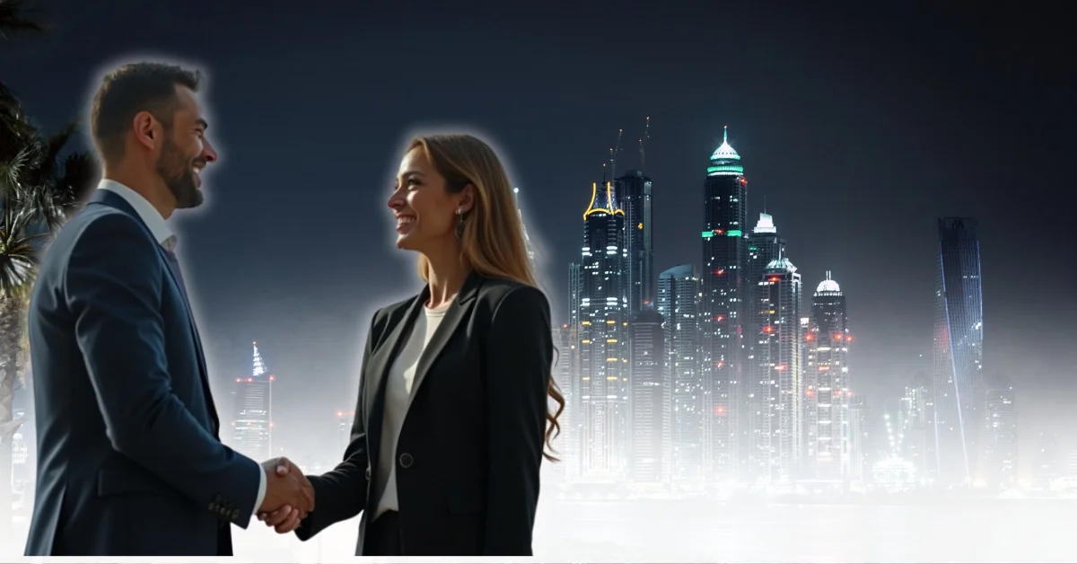 Realistic image of foreign investors in Dubai representing 100% foreign ownership in UAE businesses