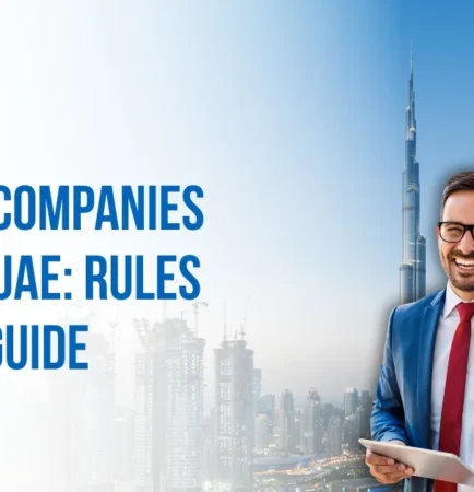 Image of Holding Companies in Dubai UAE setup guide with business professional in Dubai skyline.