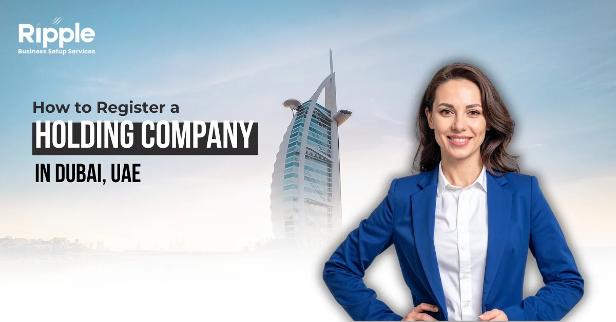 Image of Professional businessman with UAE buildings Register a Holding Company in Dubai, UAE