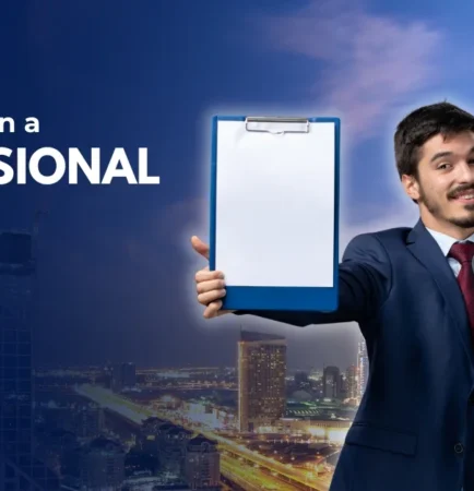 Image of a professional license in Dubai guide with consultant and Dubai skyline background.