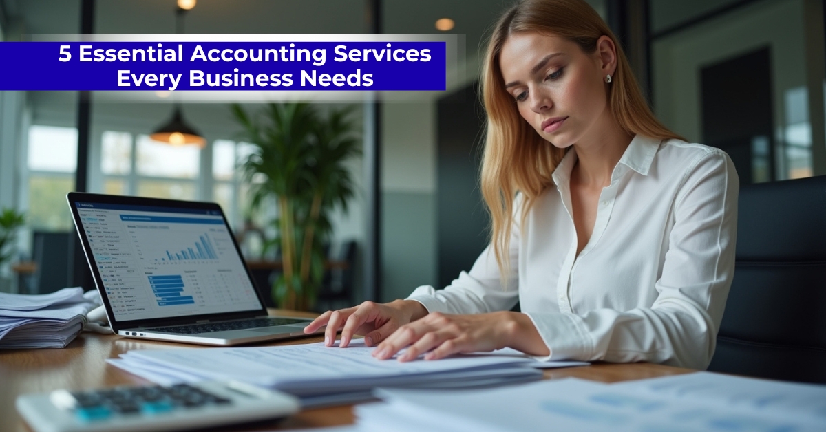 Image of an accountant reviewing financial reports and charts for business accounting services.