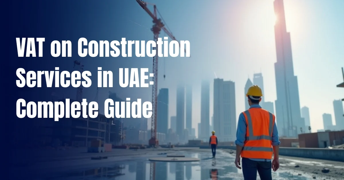 Image of a construction site in UAE with VAT and financial compliance concept visuals.