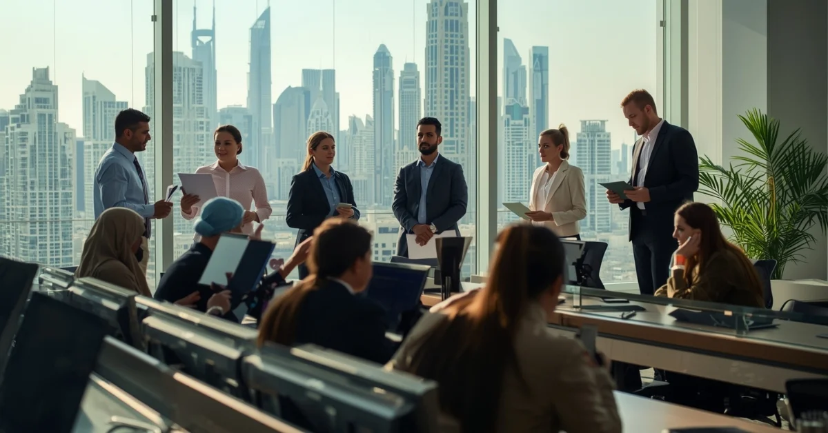 Image Mainland company formation UAE process shown in a modern Dubai office with business professionals