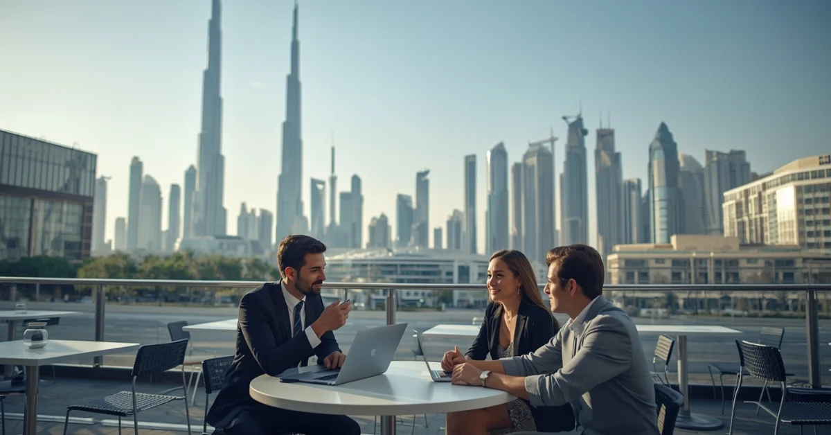 Image of profitable business opportunities in Dubai with entrepreneurs planning startups in the city.