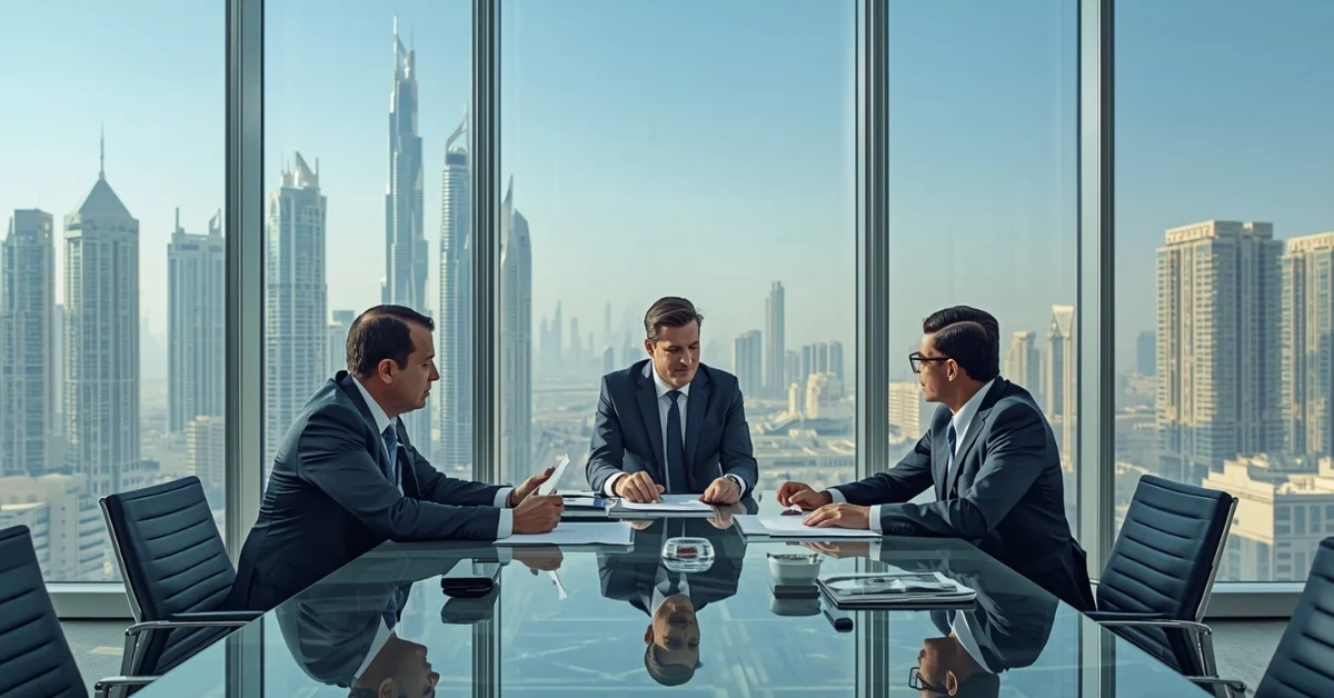 Image of Free Zone Company in Dubai office setup with Dubai skyline