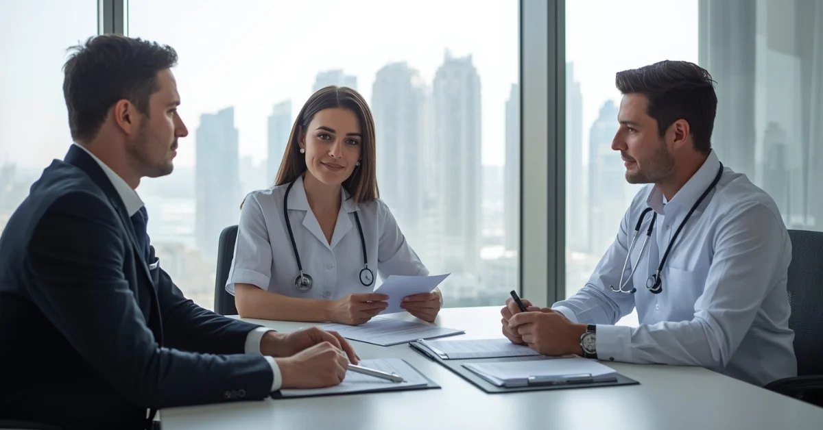 Image of a healthcare business setup consultation in the Dubai office.