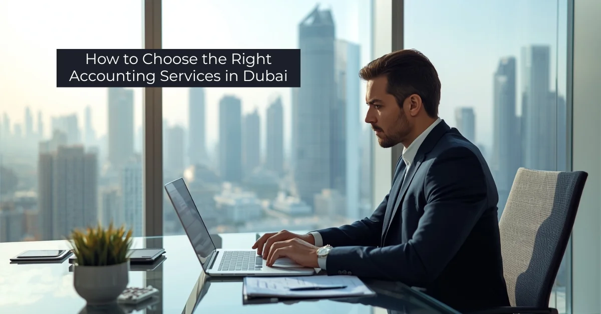 Image of Accounting services in Dubai with financial reports and business workspace background