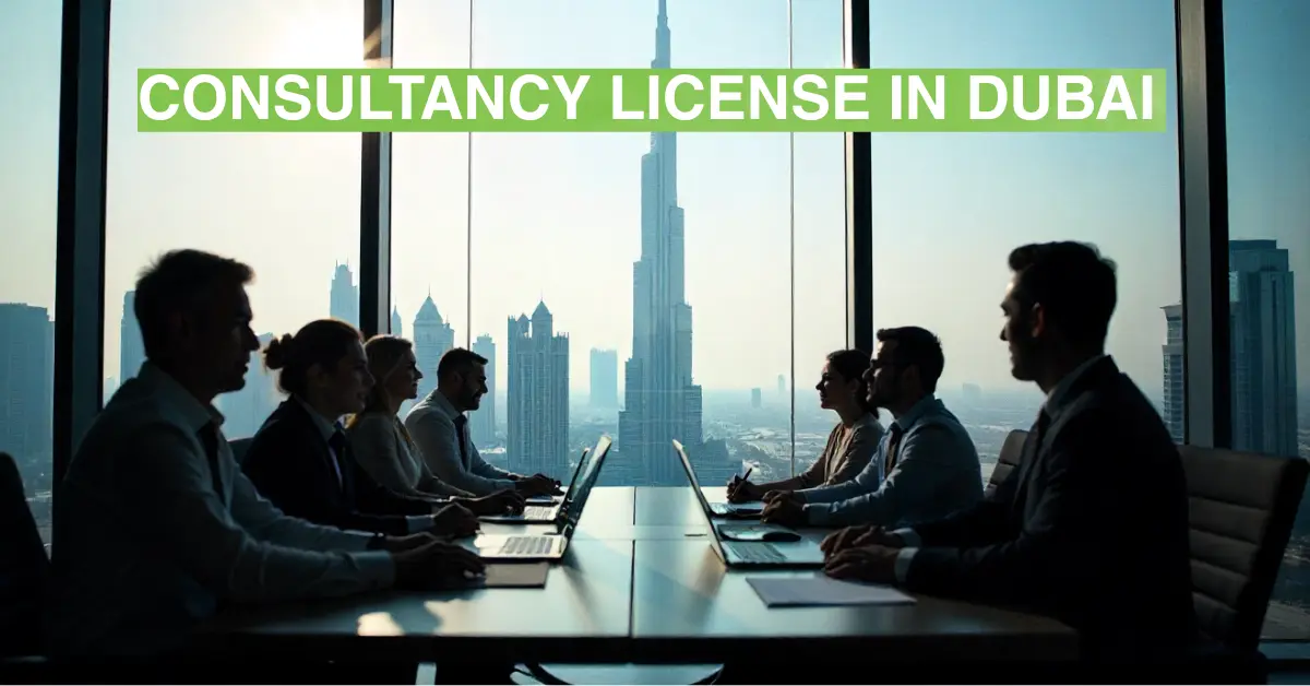 Image of a professional business meeting in a high-rise Dubai office