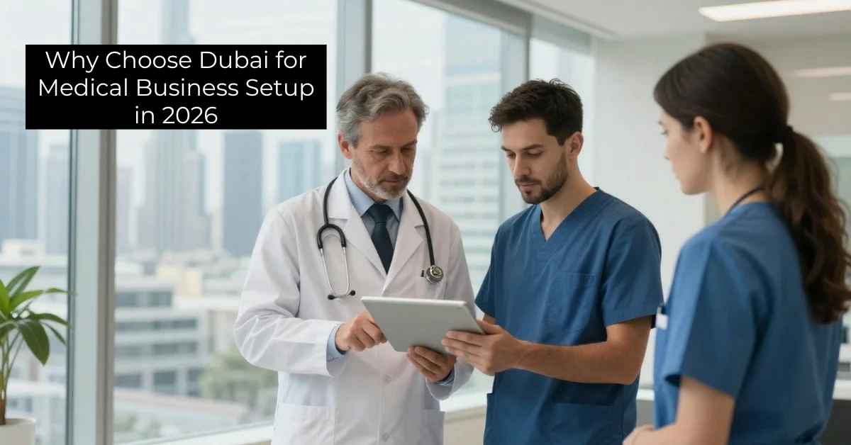 Image of a modern medical center in Dubai representing medical business setup and healthcare growth in 2026