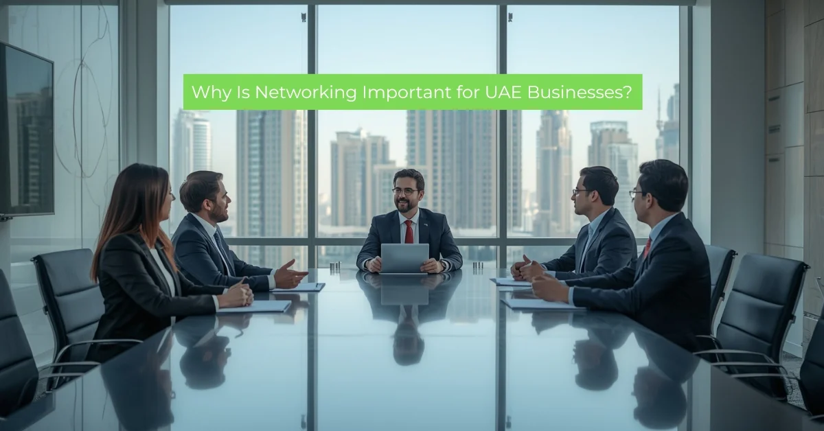 Image of a professional business networking meeting in the UAE highlighting the importance of networking for businesses