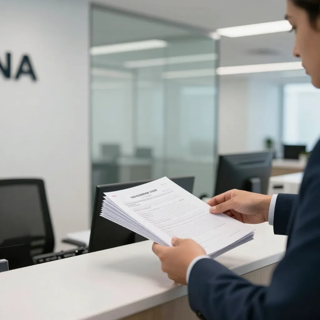 Entrepreneur submitting documents for Ajman Free Zone license application.