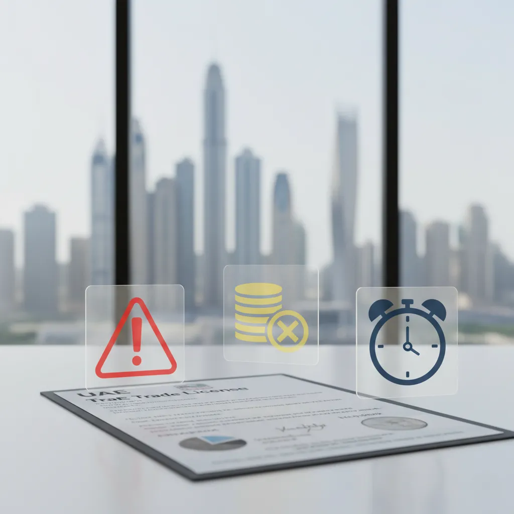 highlighting penalties and delays caused by late trade license renewal in Dubai.
