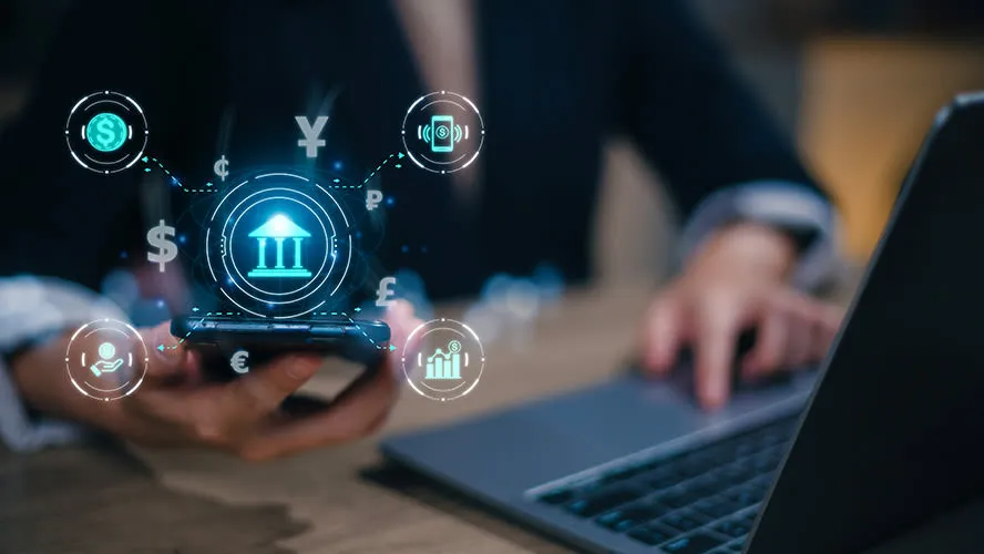 Entrepreneur managing startup corporate bank account through UAE digital banking platform.