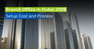 Modern corporate office tower in Dubai representing branch office expansion.