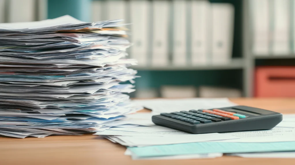 Organized corporate tax documents and cost breakdown analysis in Dubai office.