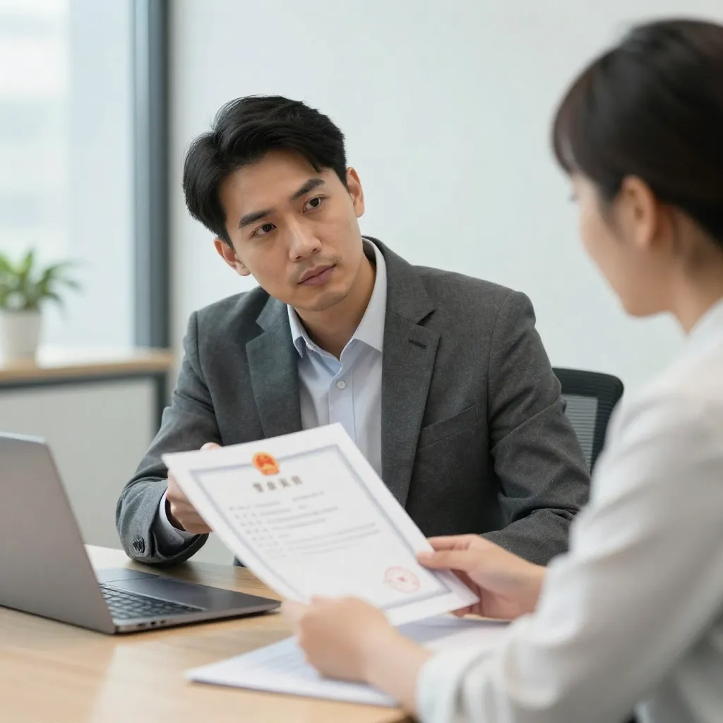 Business consultant guiding a client through general trading license application in a Dubai free zone.