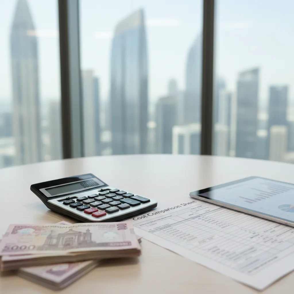 Cost planning and financial comparison for business setup in different UAE Emirates.