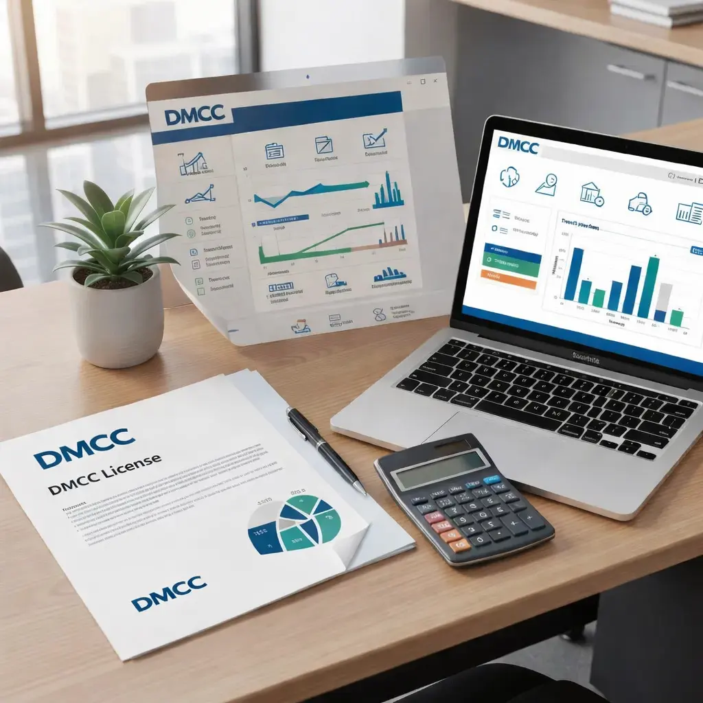 Illustration representing DMCC license types, setup costs, and business registration requirements in Dubai.