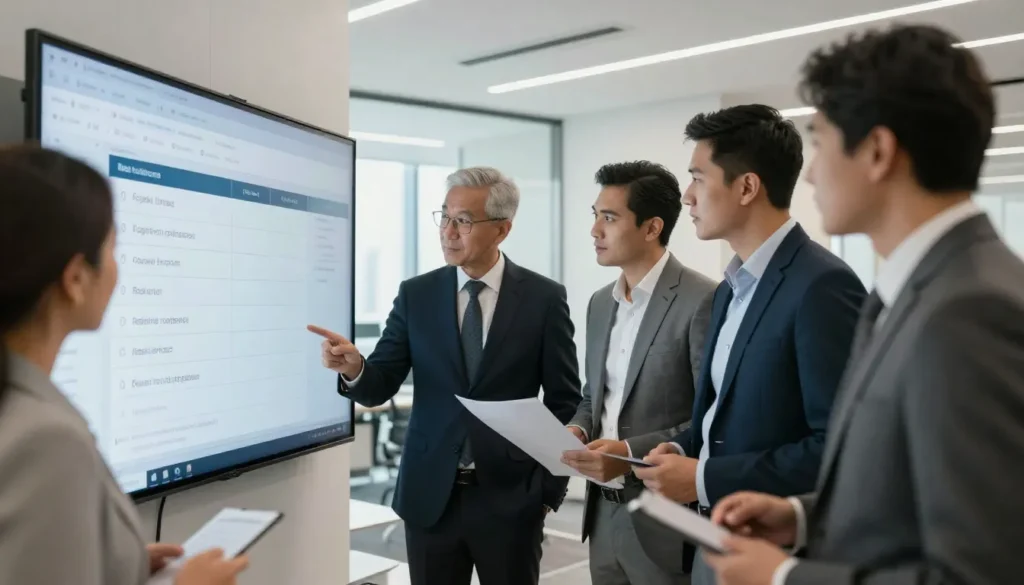 Corporate team reviewing compliance checklist to avoid penalties in UAE business environment