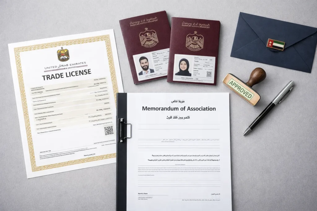 UAE trade license and company incorporation documents arranged for corporate bank account application
