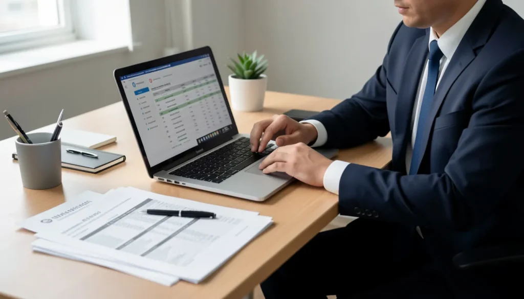 Accountant preparing and filing UAE corporate tax return before deadline.