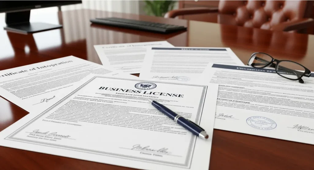 Free zone company registration setup in modern Abu Dhabi office.