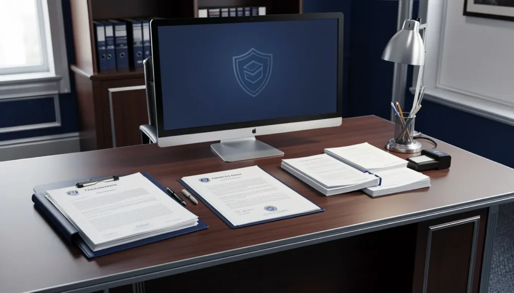 Trust deed and asset protection concept in professional UAE office.