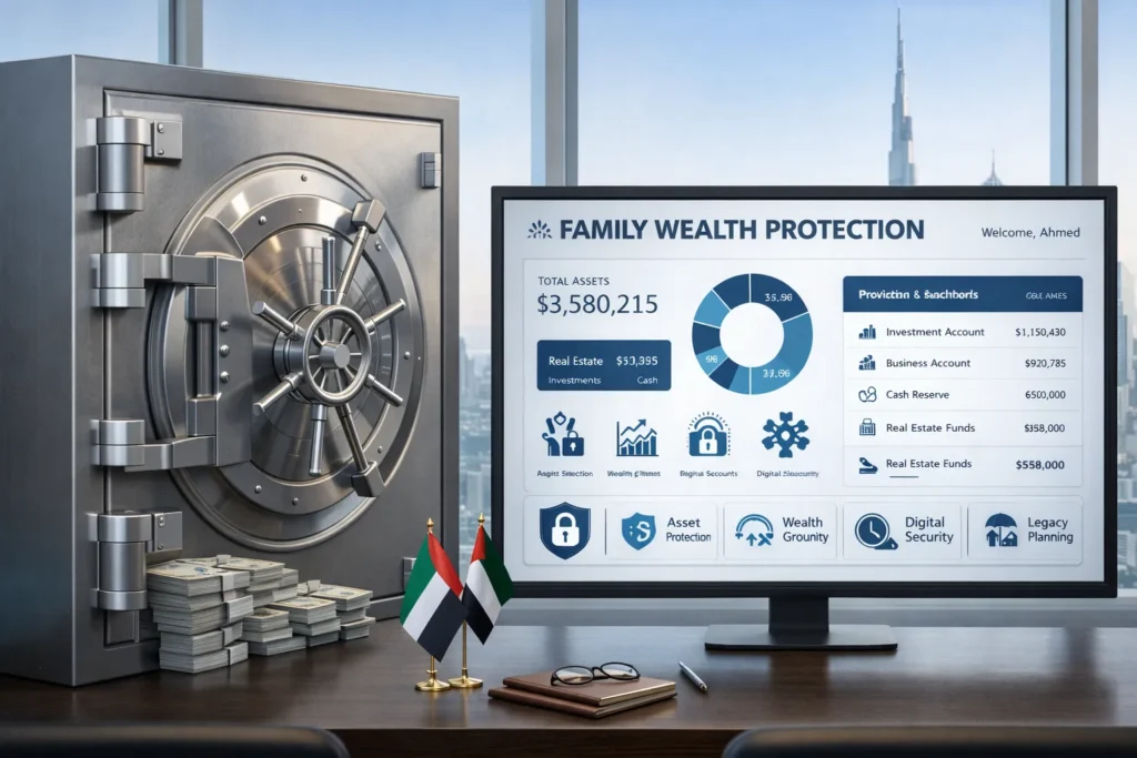 Wealth protection and digital asset management concept in UAE trust planning.
