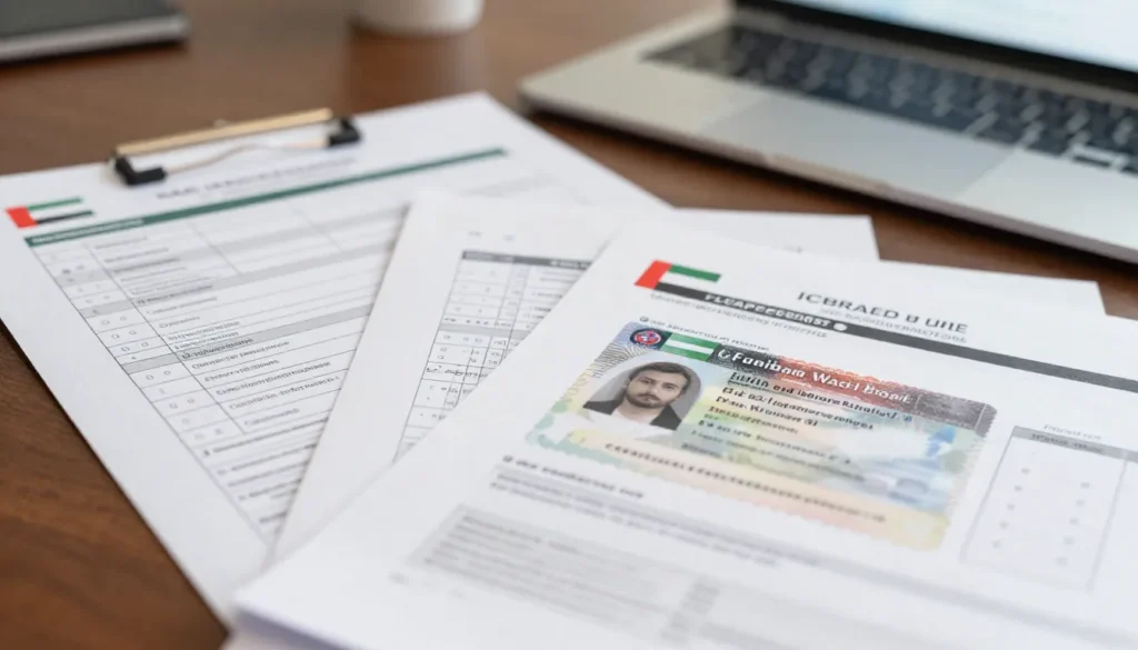 UAE visa and licensing documents arranged on corporate desk showing compliance process