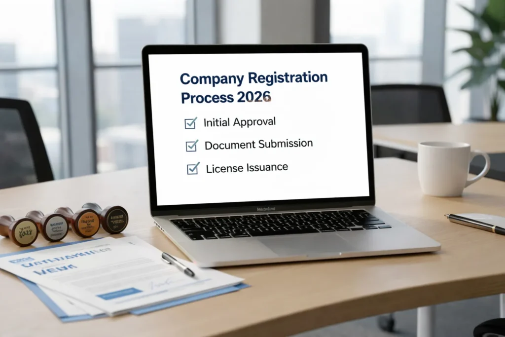 Checklist and business registration documents illustrating step-by-step mainland company setup process in Dubai.