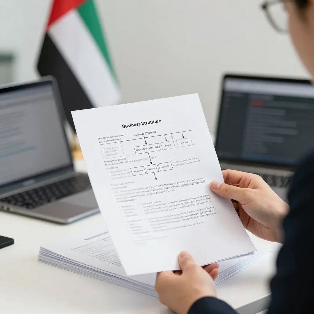 Entrepreneur submitting company registration documents in modern Dubai office.