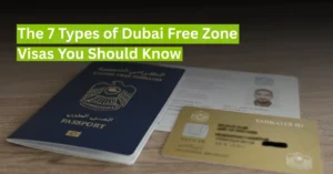 Professional expatriate holding UAE passport with Dubai skyline in background.