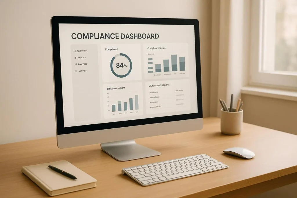 Auditor conducting ISO certification review meeting in Dubai office.