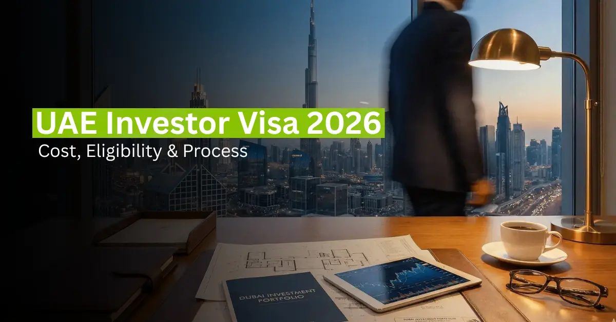 Investor holding passport and UAE residency documents in modern Dubai property setting.