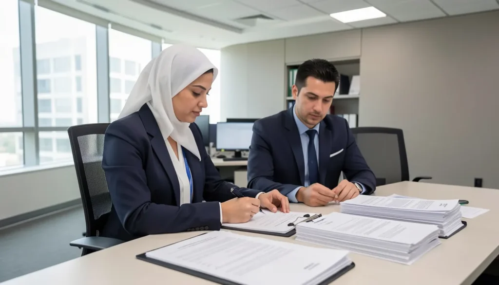 Compliance officer verifying company ownership records for UBO registration.