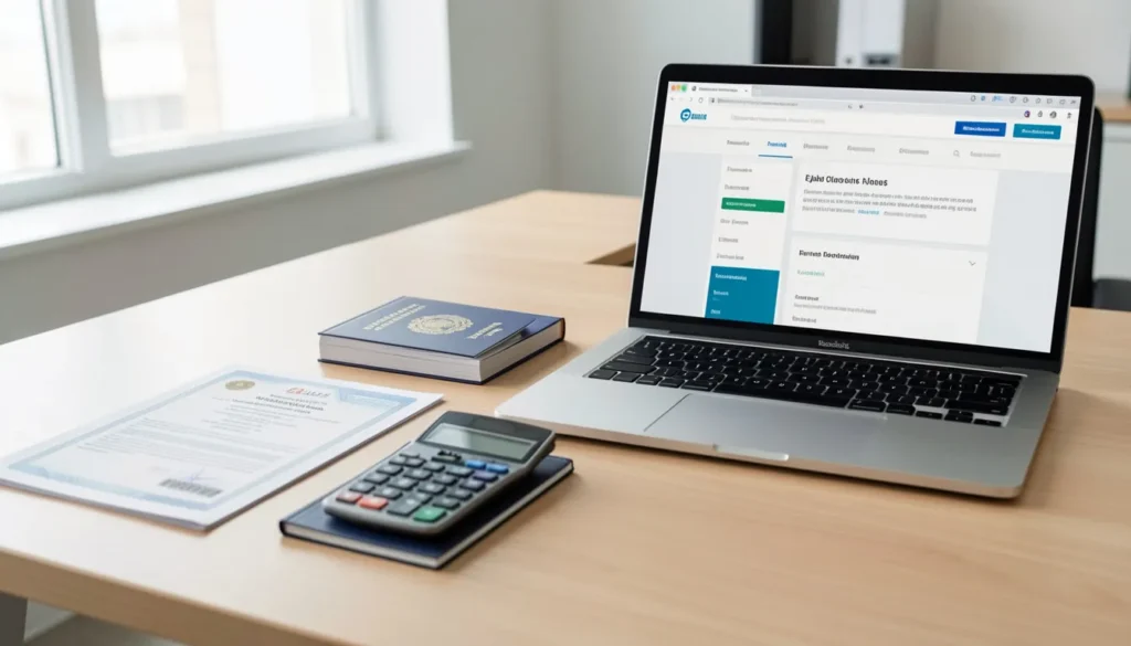 Dubai trade license renewal documents including Ejari and passport copies arranged for online submission.