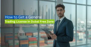 Business owner in a Dubai free zone office, representing how to get a general trading license in Dubai free zones.