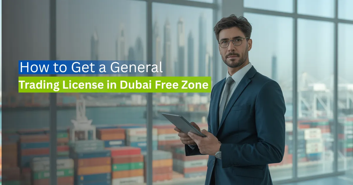 Business owner in a Dubai free zone office, representing how to get a general trading license in Dubai free zones.