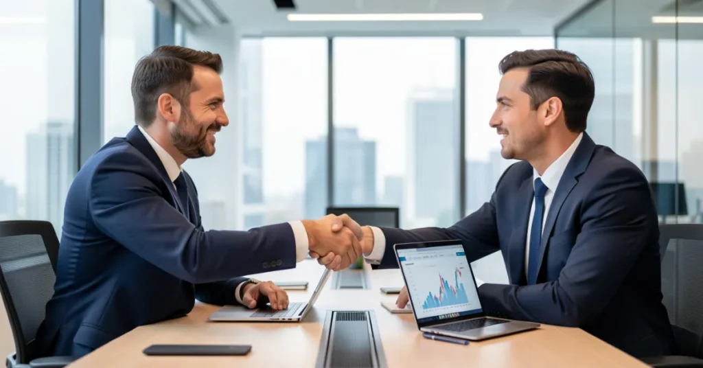 Entrepreneur meeting bank advisor to open a Business Bank Account in the UAE corporate banking consultation