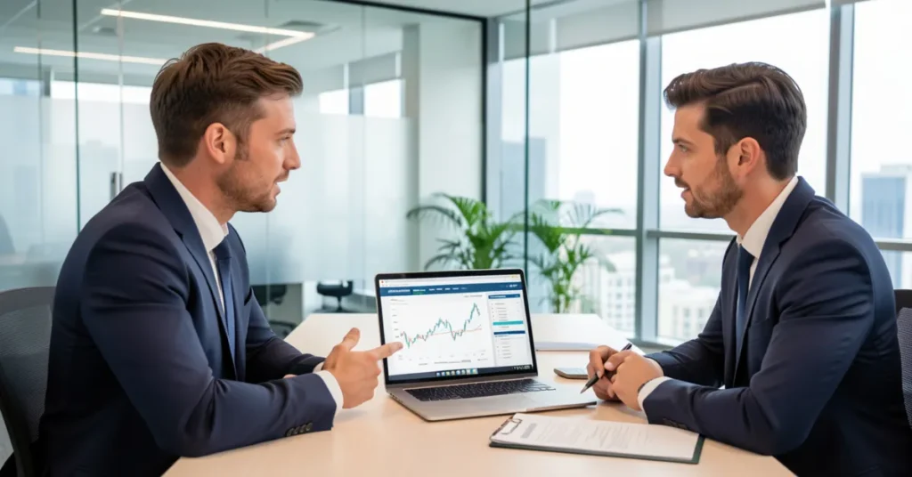 Entrepreneur meeting bank manager to apply for a Business Bank Account in the UAE