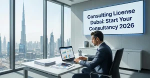 Consulting License Dubai business consultant planning consultancy startup in modern Dubai office
