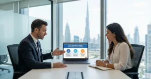 Marketing professionals reviewing campaign analytics after obtaining a Dubai Marketing License Dubai