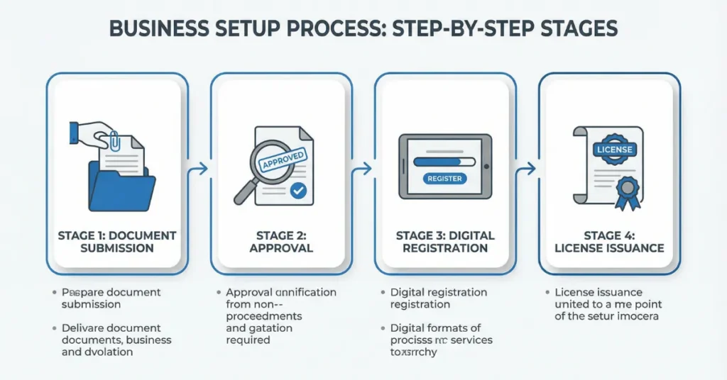 General Trading License Dubai process showing business registration steps and license approval workflow